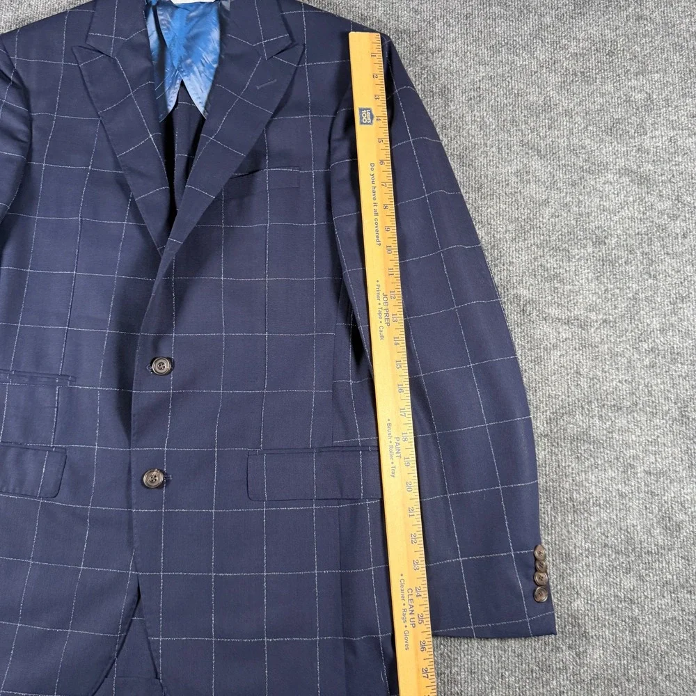 Samuelsohn SB Bristol Suit 41L Blue Windowpane Plaid Loro Piana Wool Pockets